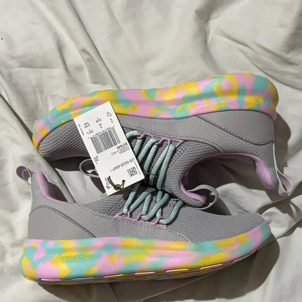 Adidas 3.5 Lite Racer Adapt 7.0 K Kids Gray with Multicolor Accents nwt